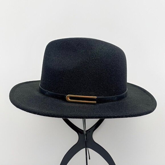 Wide Brim FEDORA Black Wool Blend Hat Unisex Size M/L By ANYCOSY - Picture 1 of 8